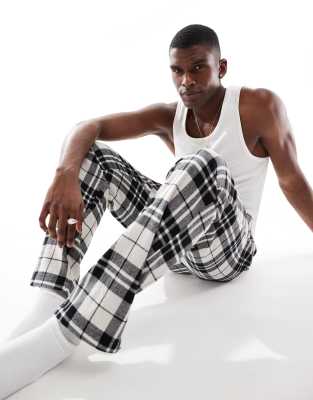 Jack & Jones Brushed Check Pajama Bottom In Beige & Black-neutral