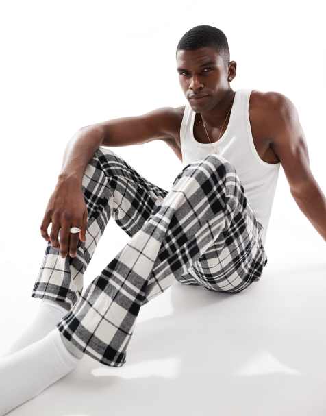 Jack & Jones brushed check pyjama bottom in beige & black - view 1