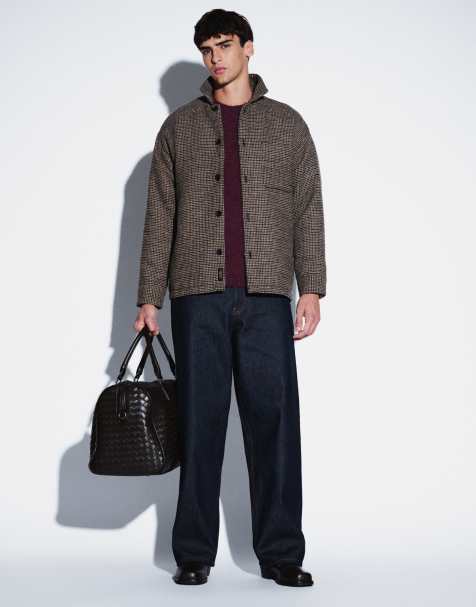 Jack & Jones brushed houndstooth overshirt in brown - view 1