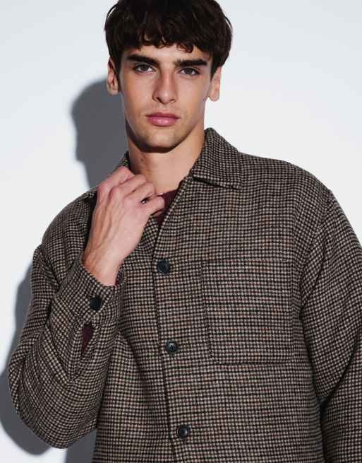 Jack & Jones brushed houndstooth overshirt in brown, 4 of 5