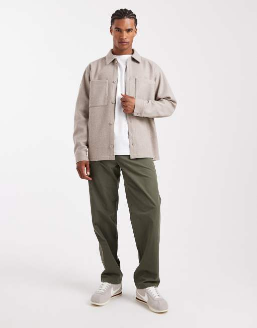 Jack & Jones brushed overshirt in beige