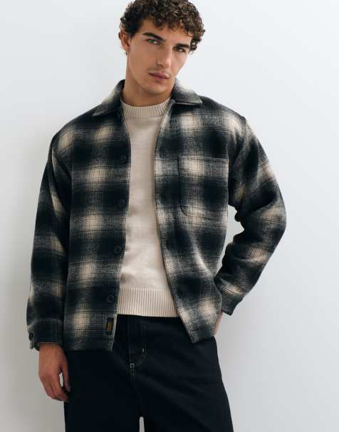 Jack & Jones brushed overshirt in black check - view 1