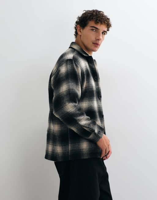 Jack & Jones brushed overshirt in black check, 3 of 5