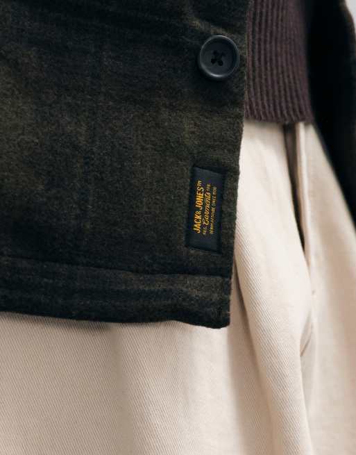 Jack & Jones brushed overshirt in dark green check, 3 of 5
