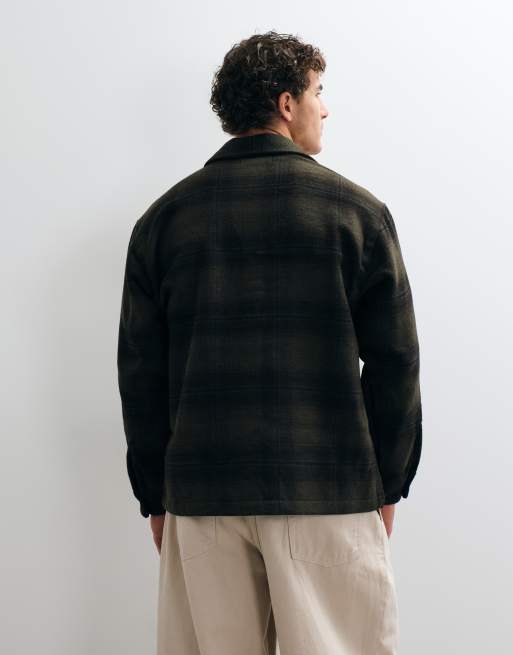 Jack & Jones brushed overshirt in dark green check, 4 of 5