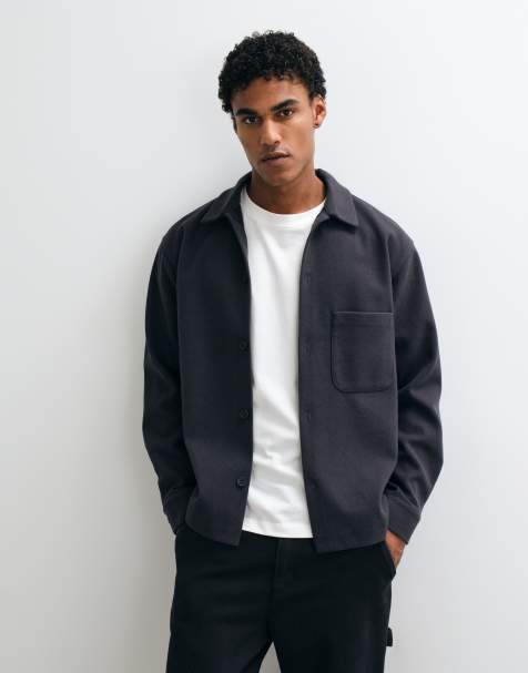 Jack & Jones brushed overshirt in dark grey - view 1