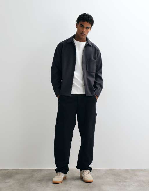 Jack & Jones brushed overshirt in dark grey, 2 of 5
