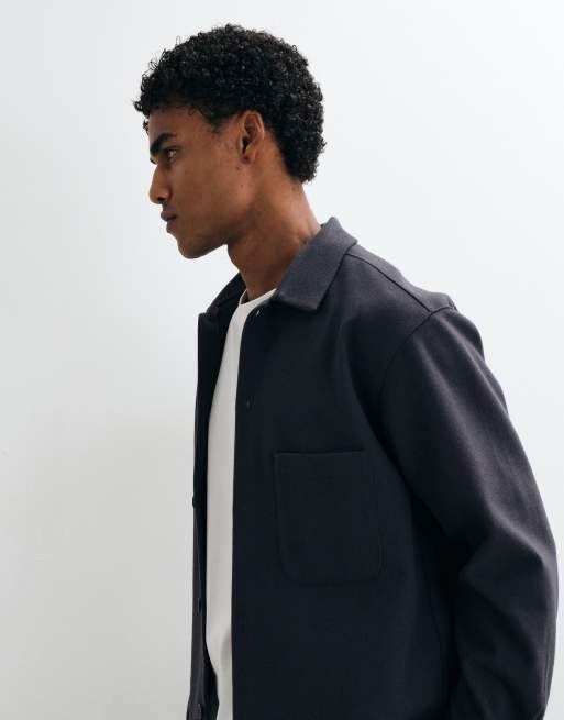Jack & Jones brushed overshirt in dark grey, 3 of 5