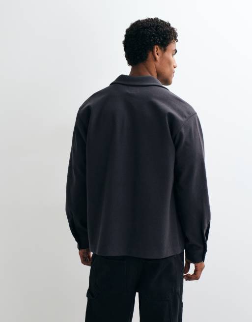 Jack & Jones brushed overshirt in dark grey, 5 of 5