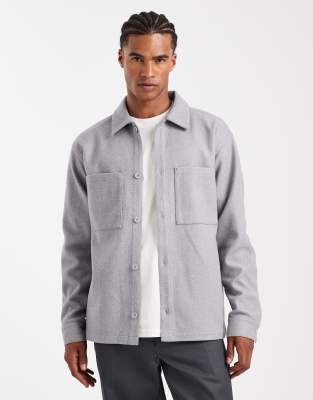 Jack & Jones Brushed Overshirt In Gray