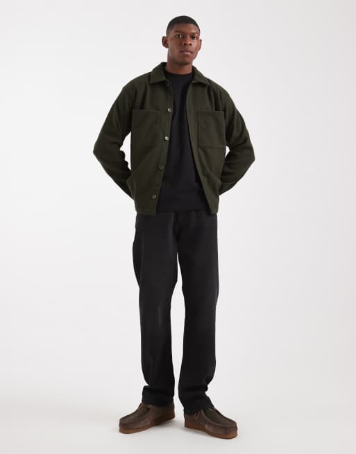Jack & Jones brushed overshirt in khaki green
