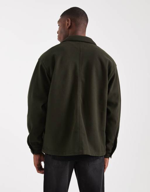 Jack & Jones brushed overshirt in khaki green