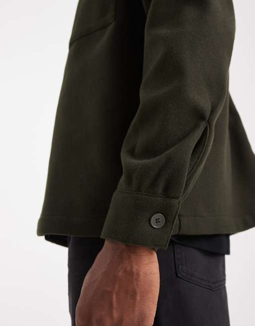 Jack & Jones brushed overshirt in khaki green