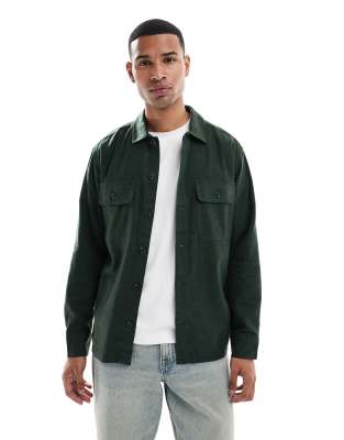 Jack & Jones Jack & Jones brushed overshirt in khaki-Green