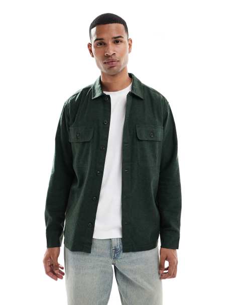 Jack & Jones brushed overshirt in khaki - view 1