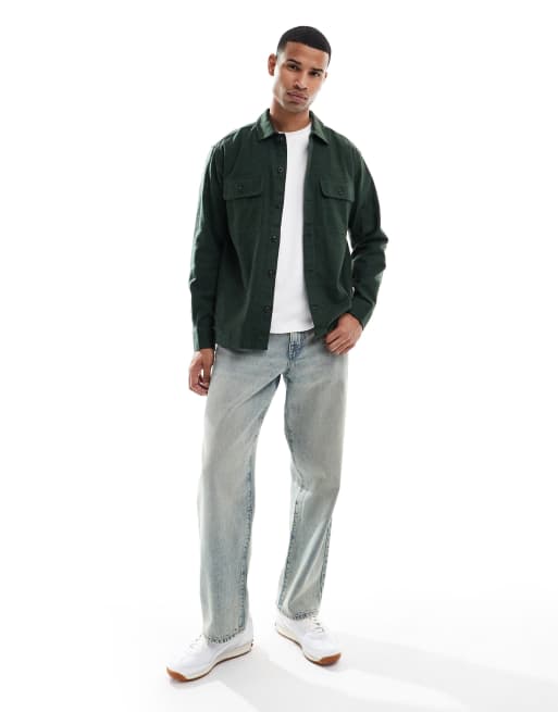 Jack & Jones brushed overshirt in khaki, 2 of 5