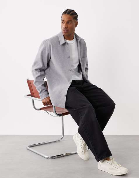 Jack & Jones brushed overshirt in light grey - view 1