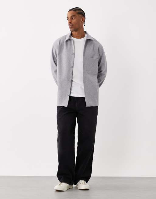 Jack & Jones brushed overshirt in light grey, 2 of 5