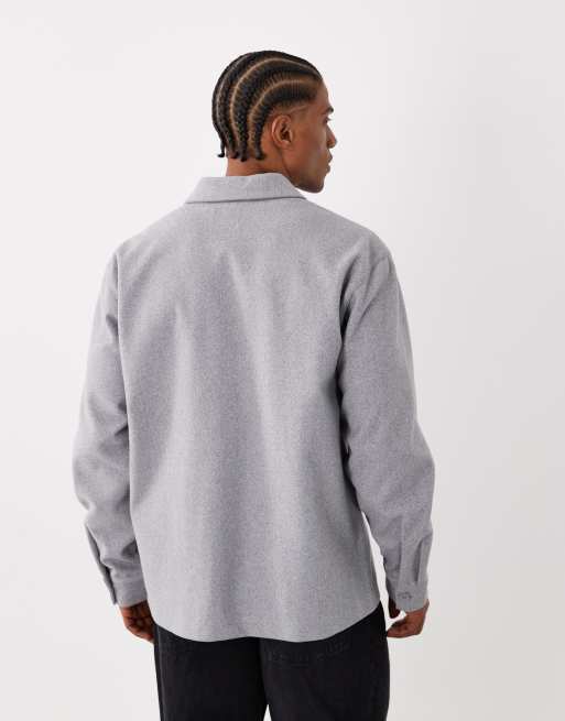 Jack & Jones brushed overshirt in light grey, 3 of 5