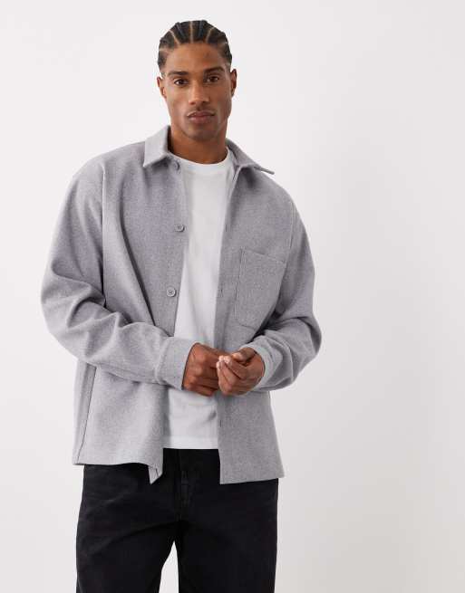 Jack & Jones brushed overshirt in light grey, 4 of 5