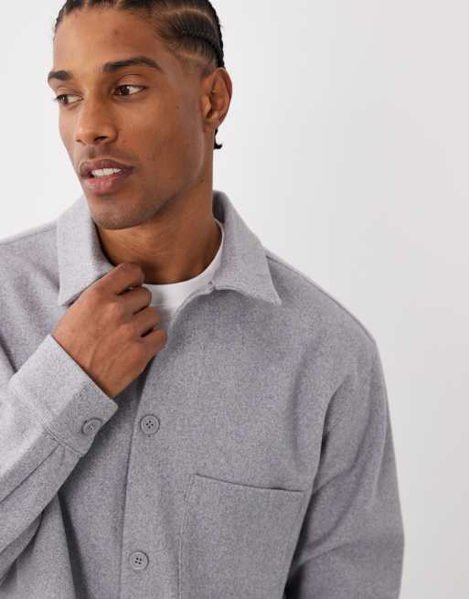 Jack & Jones brushed overshirt in light grey, 5 of 5