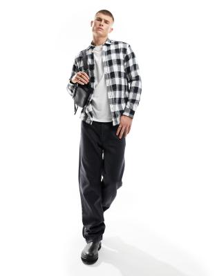 Jack & Jones Essentials Flannel Buffalo Check Shirt In Black & White