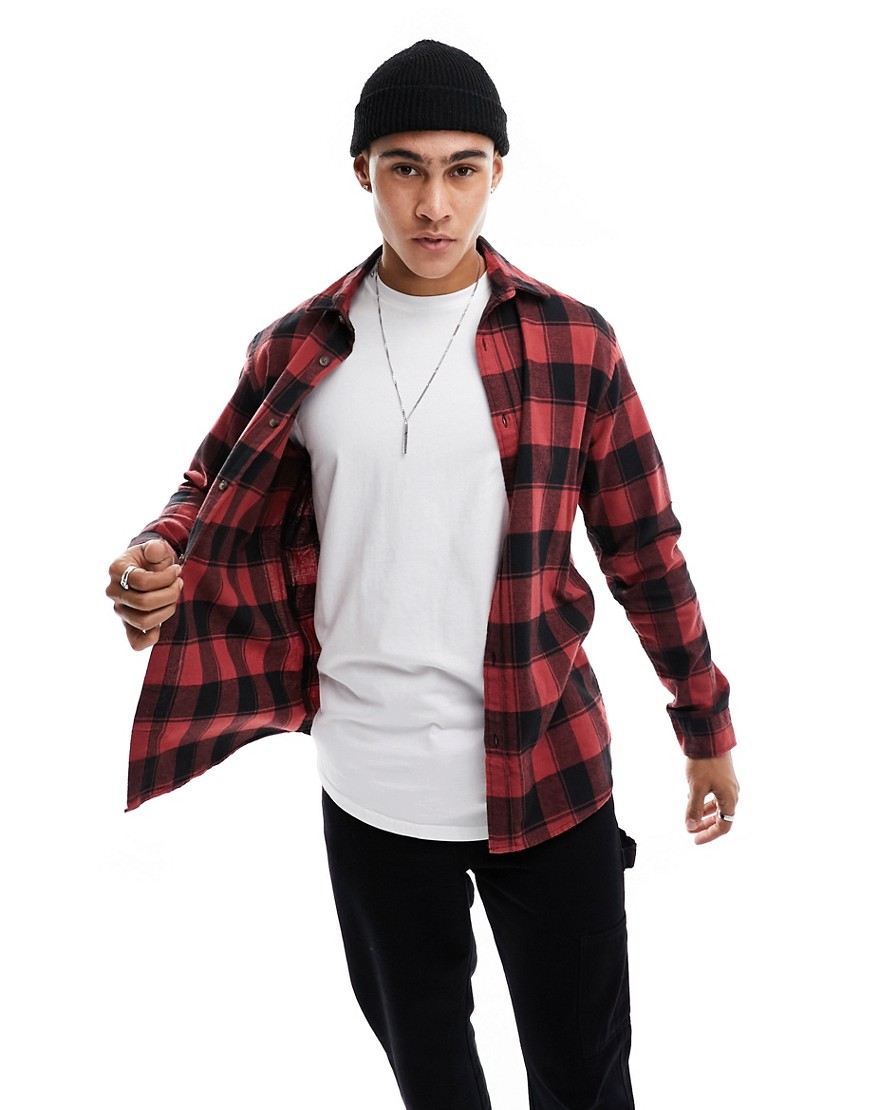Jack & Jones Essentials Brushed Check Shirt In Black And Red