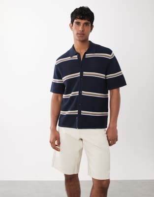 Jack & Jones Button Down Knit Shirt In Blue