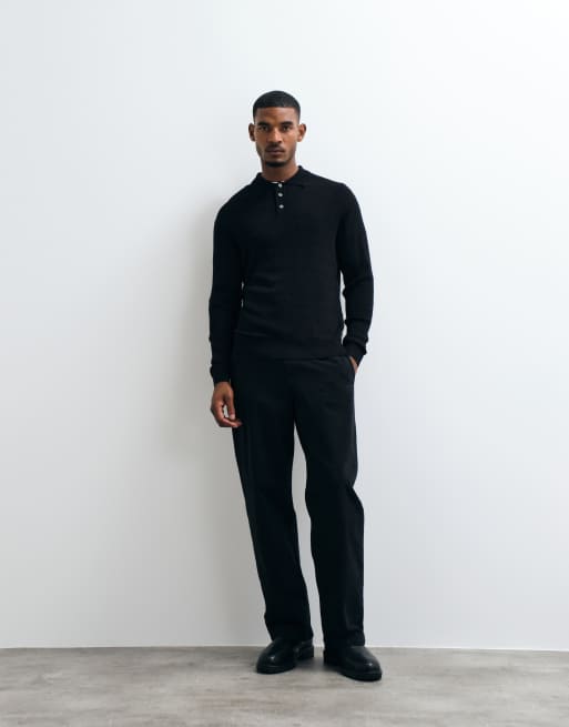 Jack & Jones button down ribbed jumper in black, 2 of 5