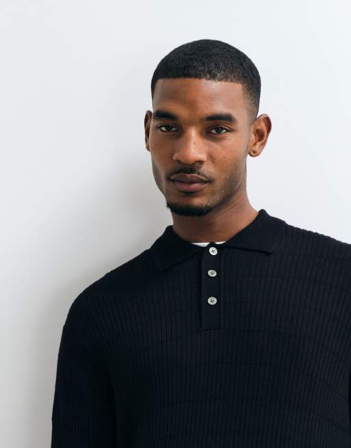 Jack & Jones button down ribbed jumper in black, 4 of 5