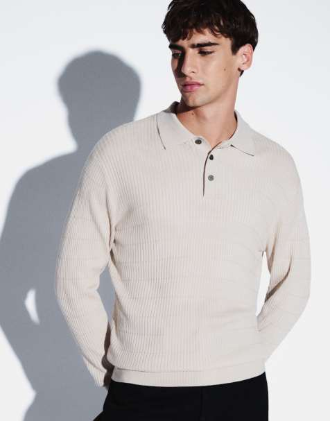 Jack & Jones button down ribbed jumper in cream - view 1
