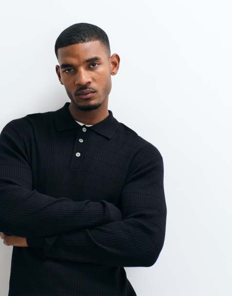 Jack & Jones button down ribbed sweater in black - view 1