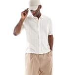 [Jack & Jones] Jack & Jones button through shirt in knitted crochet in cream-White S Sea salt