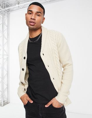 Jack & Jones cable knit cardigan in oatmeal