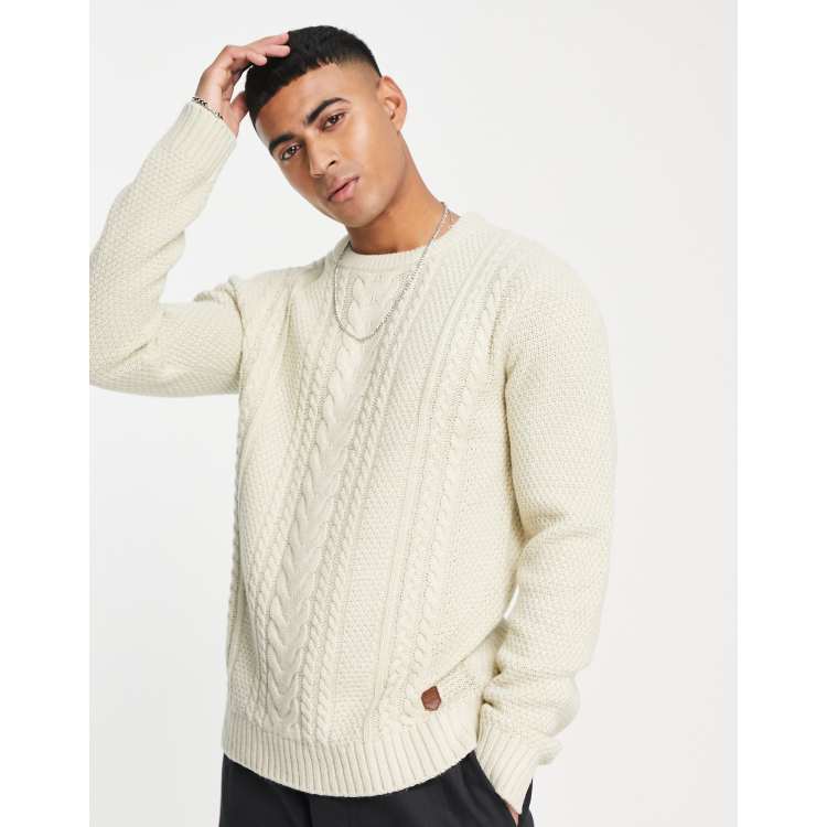 Mens cable knit crew hotsell neck sweater