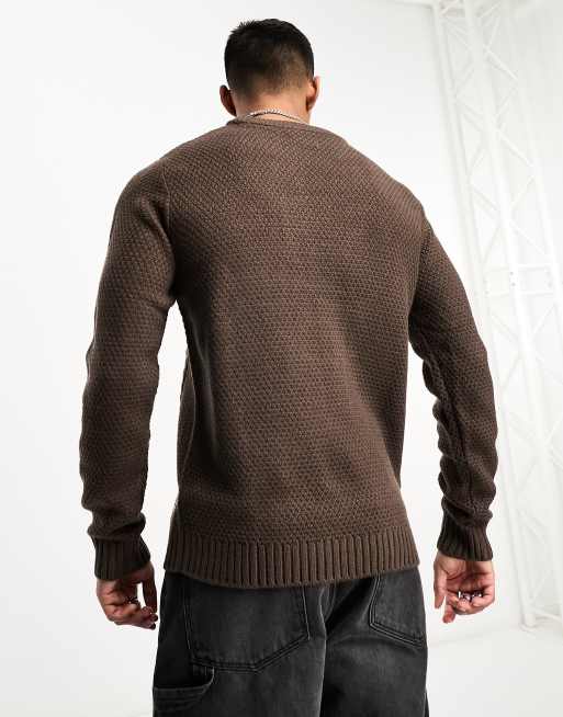 Jack & Jones cable knit turtle neck sweater in dark brown