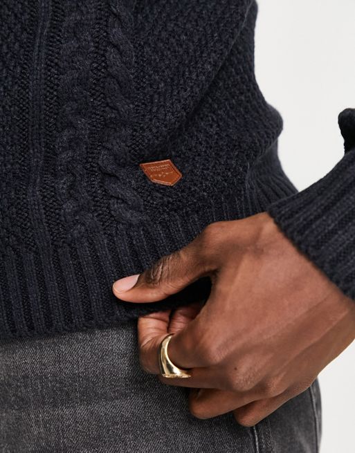 Jack & Jones cable knit turtle neck sweater in dark brown