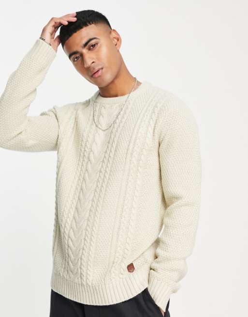 Cable-Knit Crew Neck Sweater