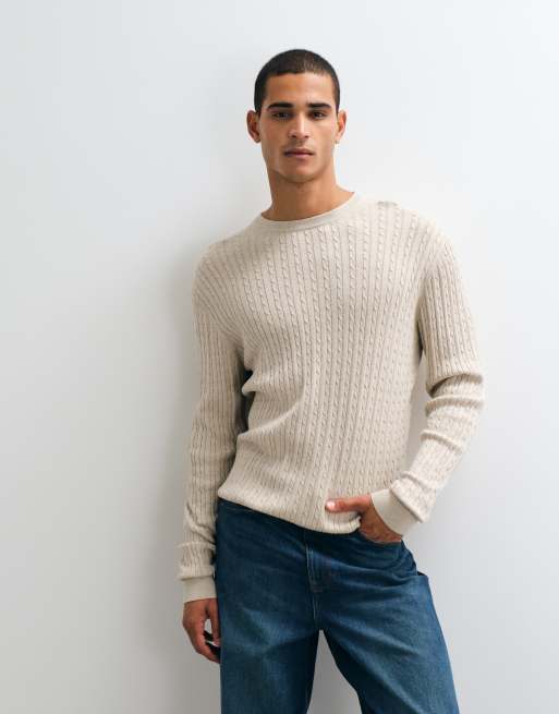 Jack & Jones cable knit jumper in beige, 2 of 5