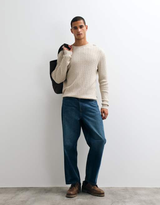 Jack & Jones cable knit jumper in beige, 3 of 5