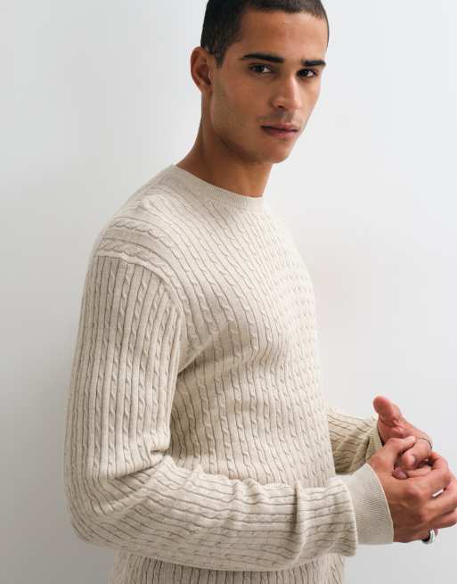 Jack & Jones cable knit jumper in beige, 4 of 5