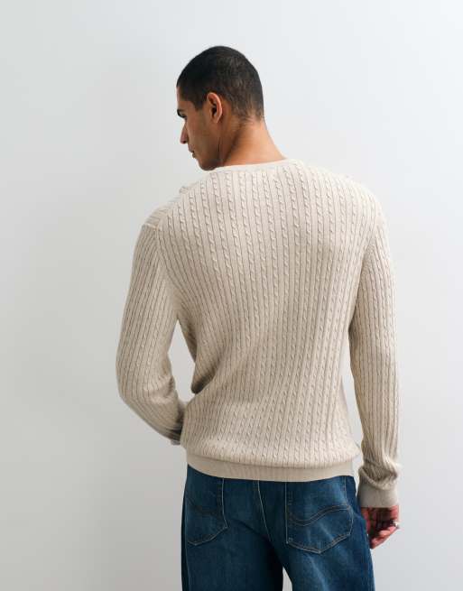Jack & Jones cable knit jumper in beige, 5 of 5
