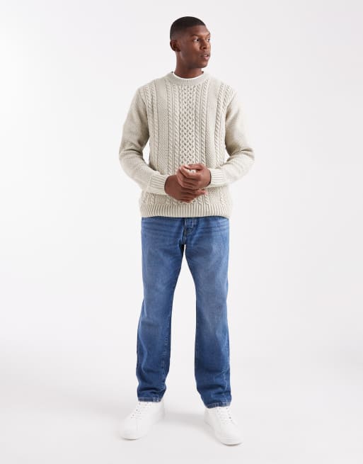 Jack & Jones cable knit jumper in cream, 2 of 5
