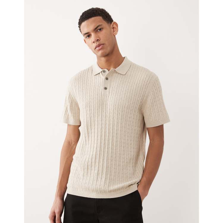 Jack & Jones cable knit polo shirt with short sleeves in cream | ASOS