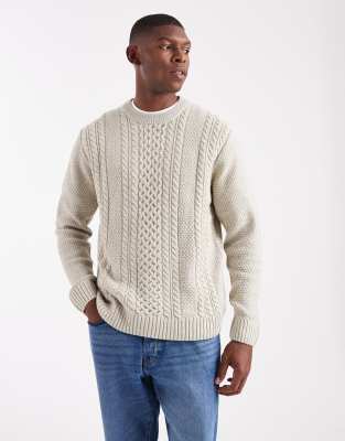 Jack & Jones Cable Knit Sweater In White
