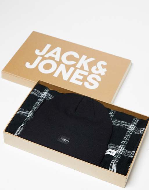 Jack & Jones - Cadeauset met beanie en geruite sjaal in zwart , 2 van 4