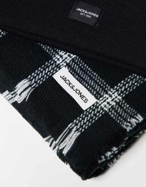Jack & Jones - Cadeauset met beanie en geruite sjaal in zwart , 4 van 4