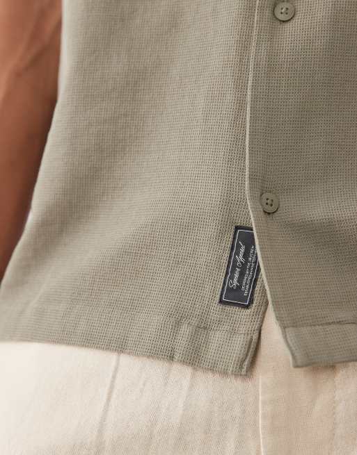 Jack & Jones - Camicia a maniche corte a nido d'ape verde salvia, 5 di 5