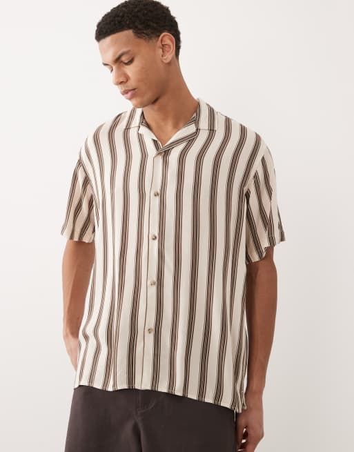 Jack & Jones - Camicia a maniche corte color crema a righe