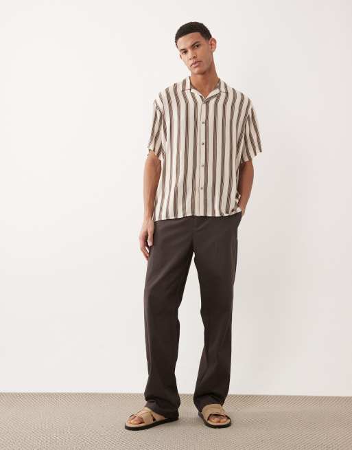Jack & Jones - Camicia a maniche corte color crema a righe, 2 di 5